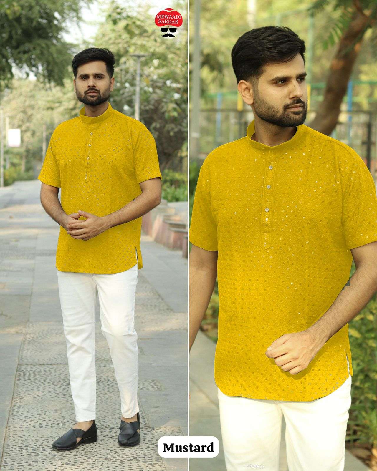MF CHIKANKARI RAYON FANCY CHIKAN WORK MENS WEAR SHORT KURTA