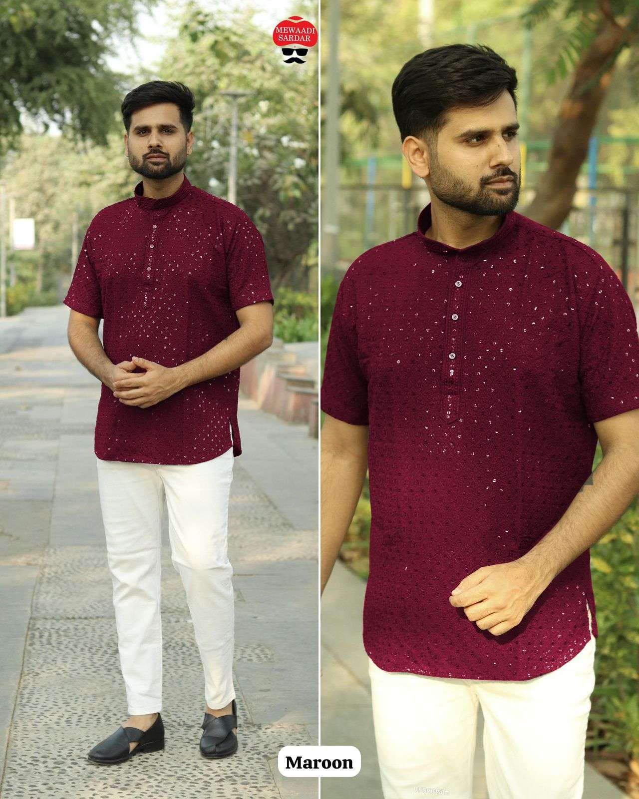 MF CHIKANKARI RAYON FANCY CHIKAN WORK MENS WEAR SHORT KURTA