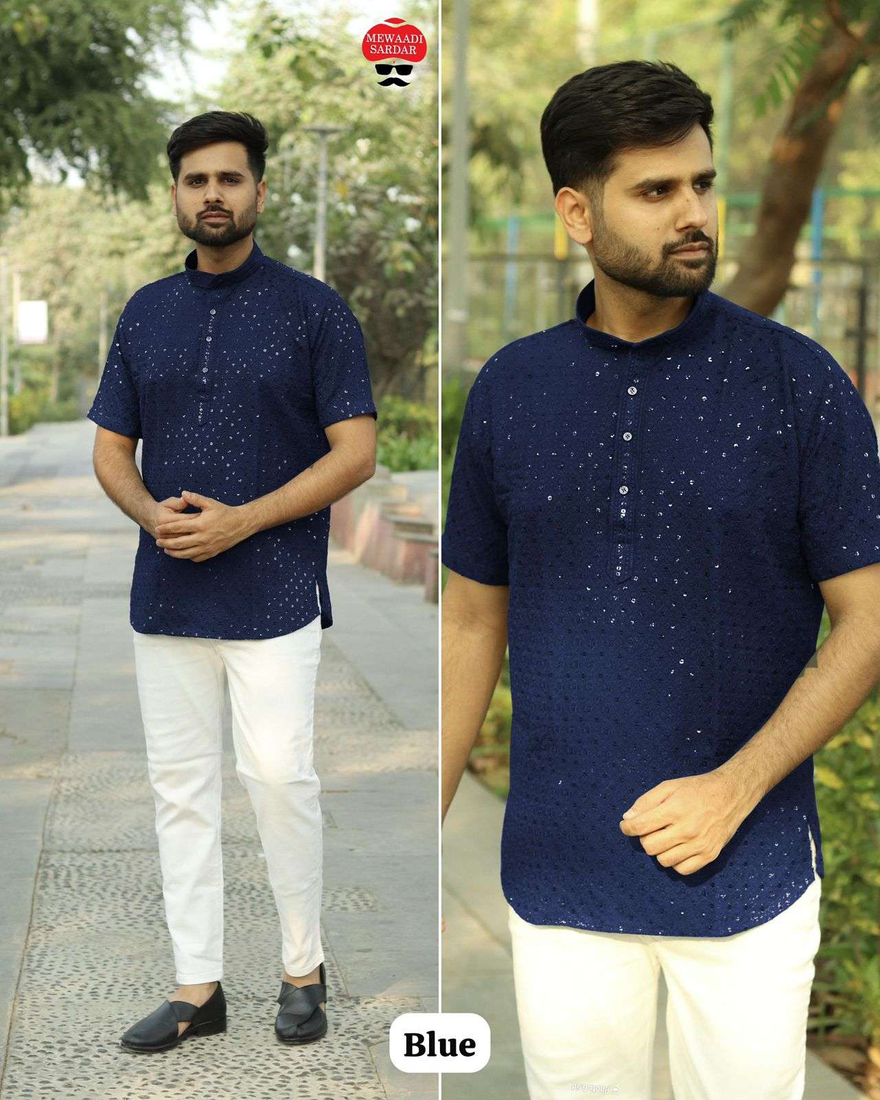 MF CHIKANKARI RAYON FANCY CHIKAN WORK MENS WEAR SHORT KURTA