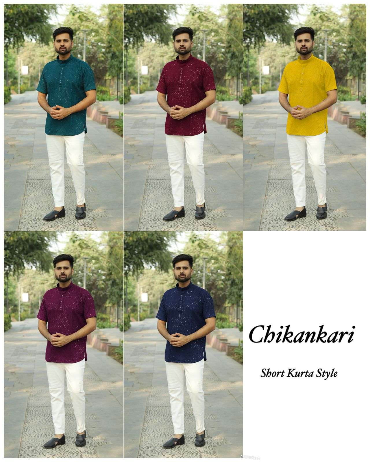 MF CHIKANKARI RAYON FANCY CHIKAN WORK MENS WEAR SHORT KURTA