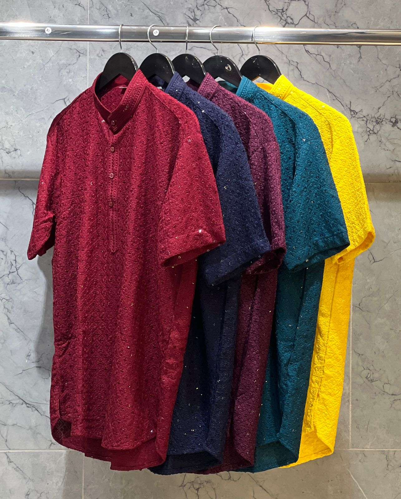 MF CHIKANKARI RAYON FANCY CHIKAN WORK MENS WEAR SHORT KURTA