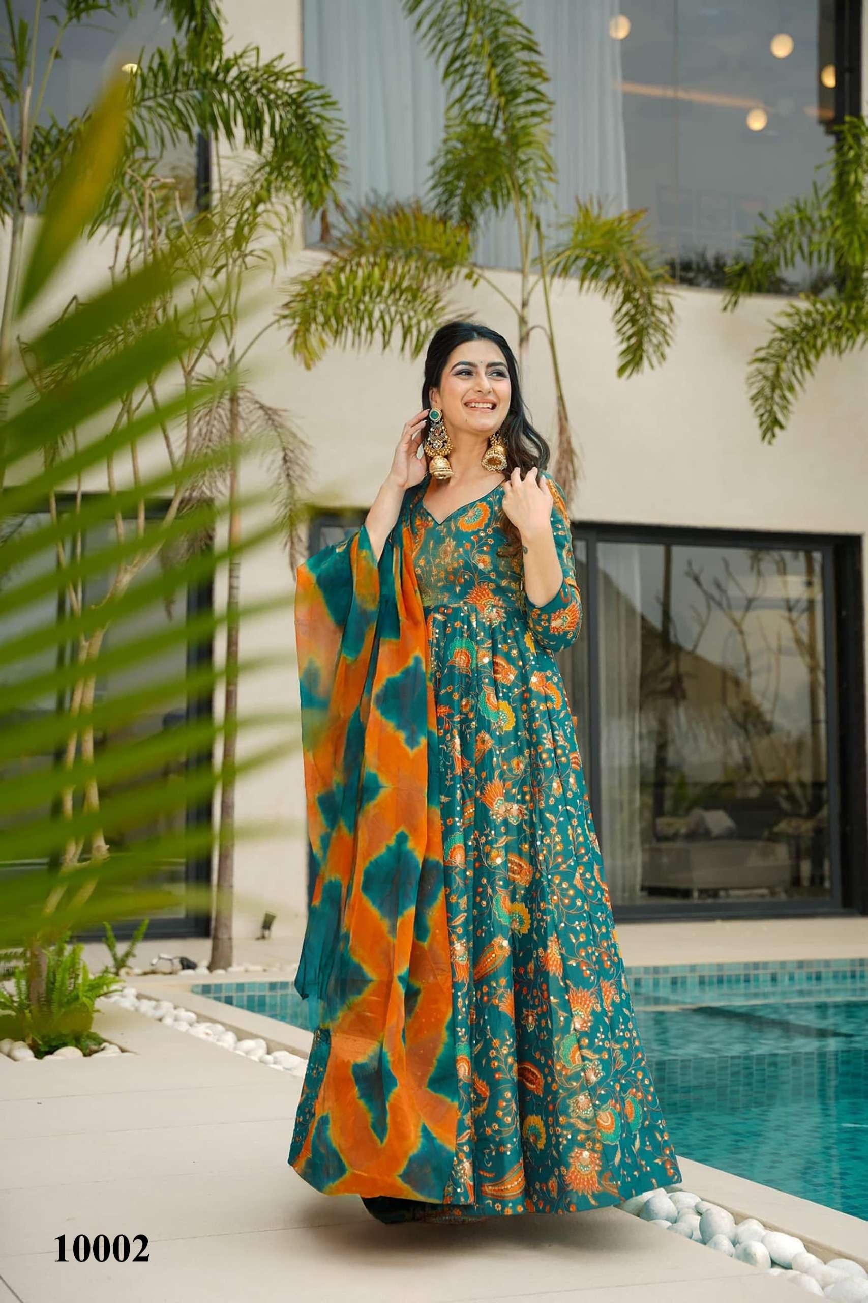 MF CLORA VOL 10 SILK DIGITAL PRINT DESIGNER GOWN WITH DUPATTA SET