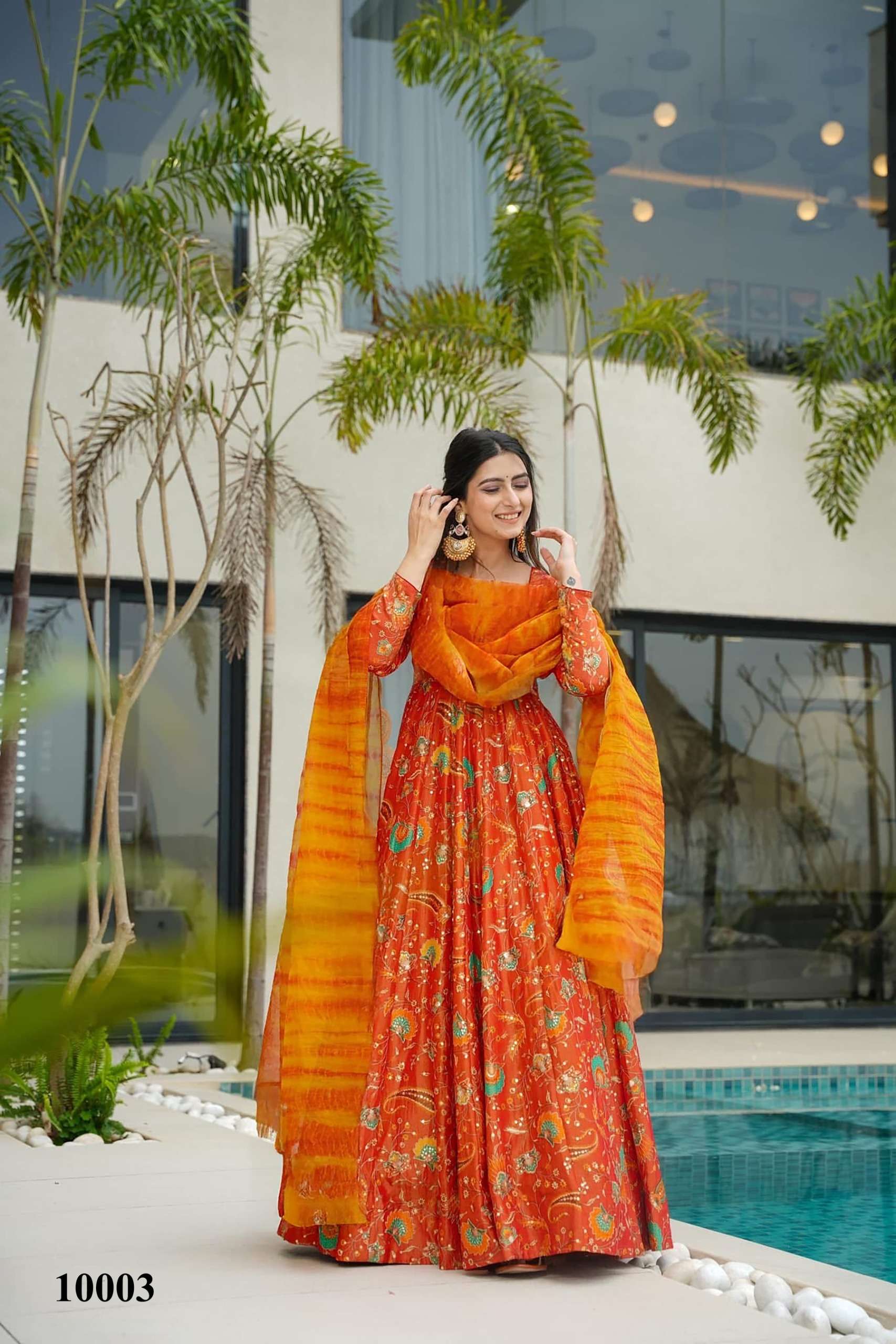 MF CLORA VOL 10 SILK DIGITAL PRINT DESIGNER GOWN WITH DUPATTA SET
