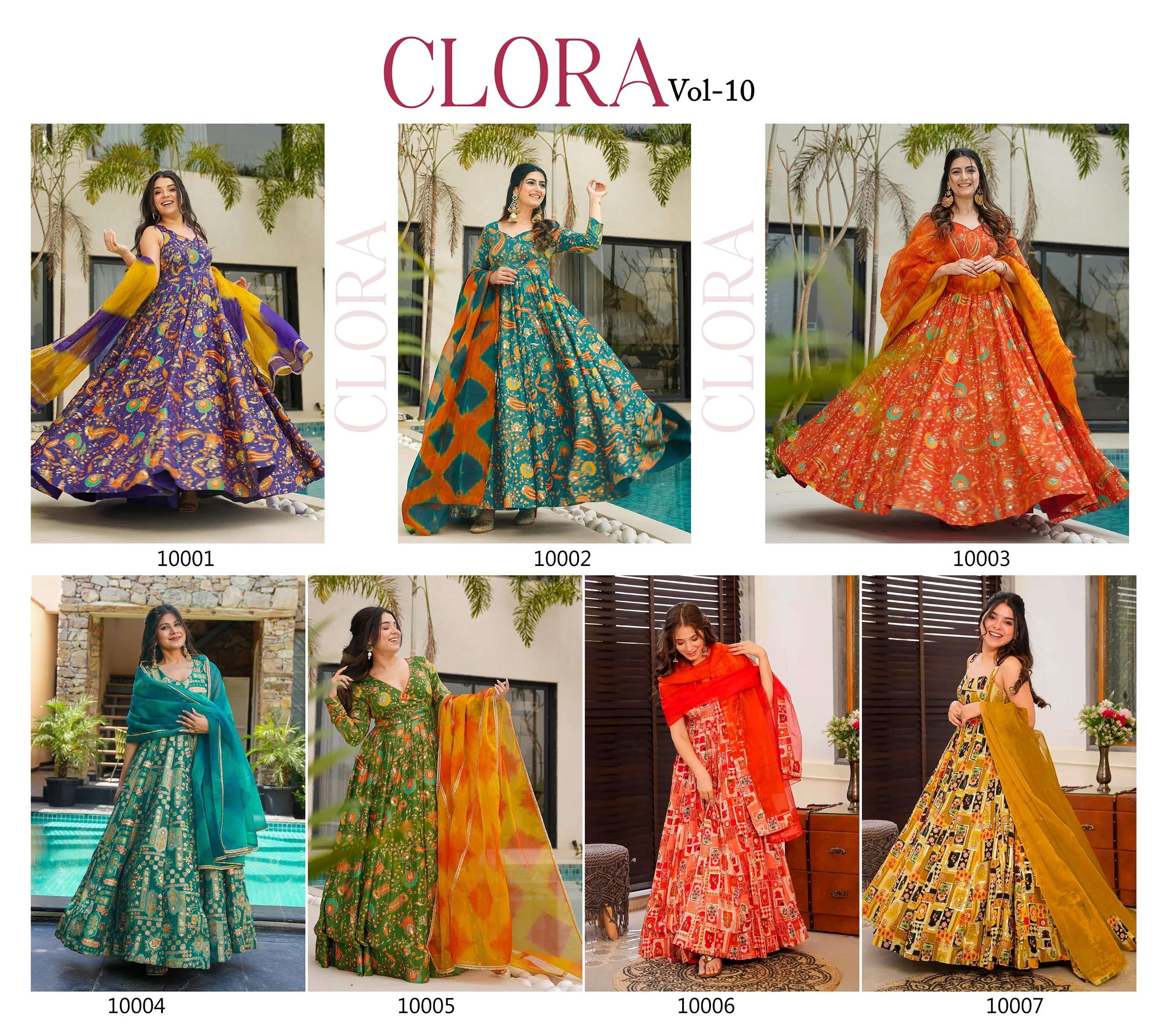 MF CLORA VOL 10 SILK DIGITAL PRINT DESIGNER GOWN WITH DUPATTA SET
