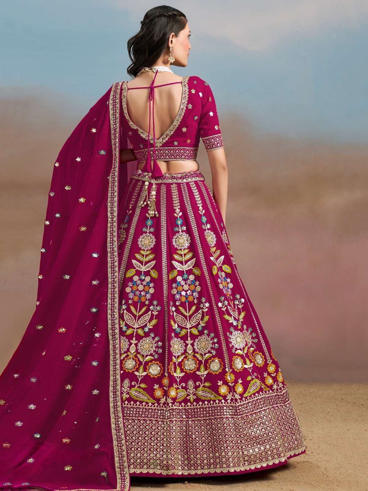 CODE 6008 PINK GEORGETTE HEAVY DESIGNER WEDDING WEAR LEHENGA CHOLI 