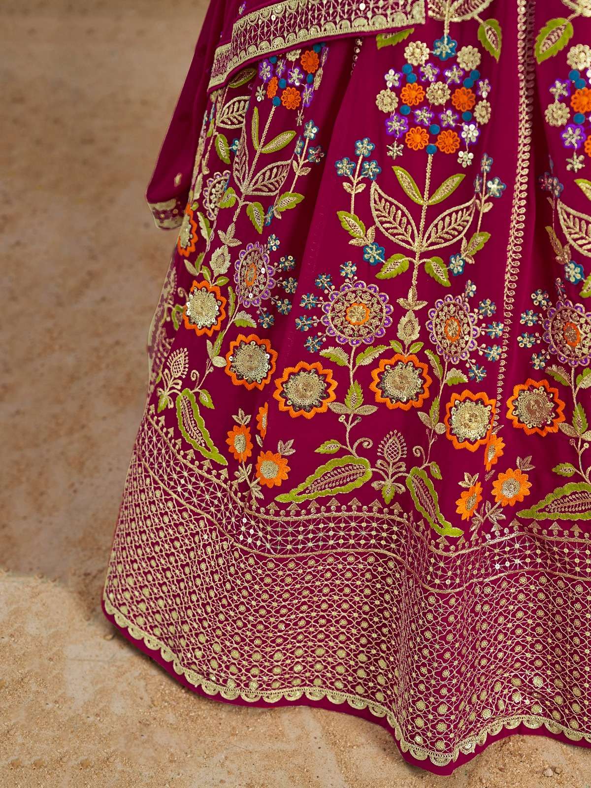 CODE 6008 PINK GEORGETTE HEAVY DESIGNER WEDDING WEAR LEHENGA CHOLI 