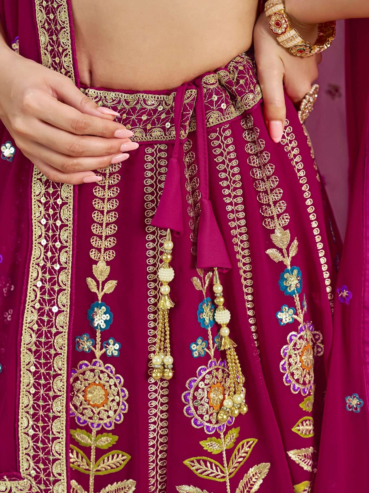 CODE 6008 PINK GEORGETTE HEAVY DESIGNER WEDDING WEAR LEHENGA CHOLI 