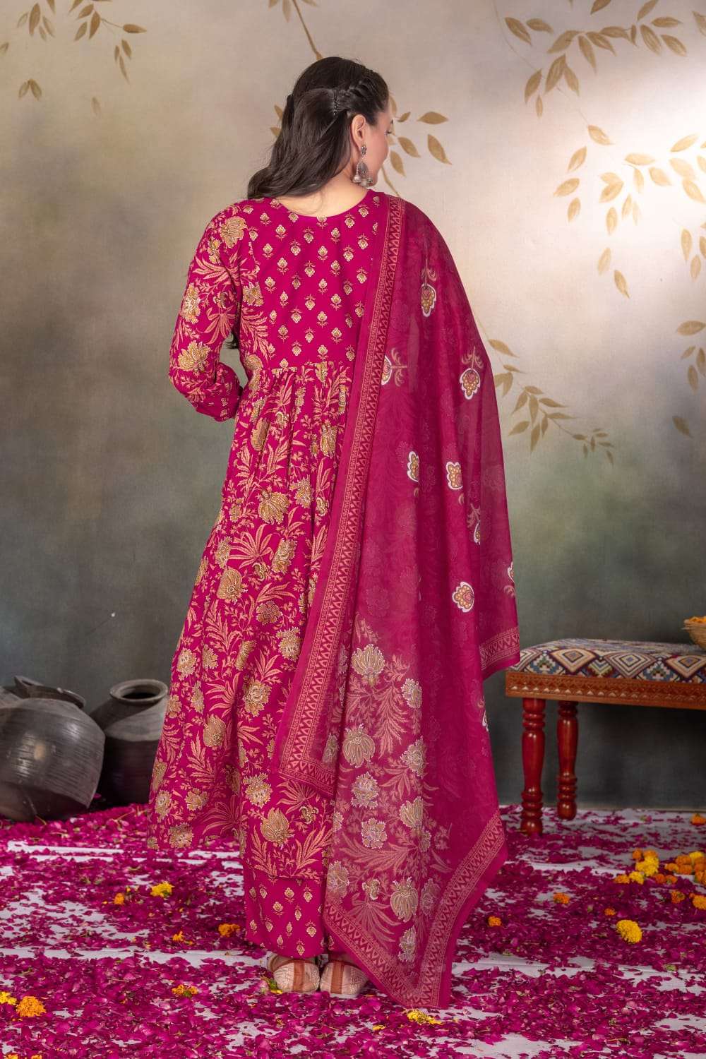 MF READY MADE COLLECTION COTTON PRINT HAND WORKS GOWN STYLE LADIES SUIT