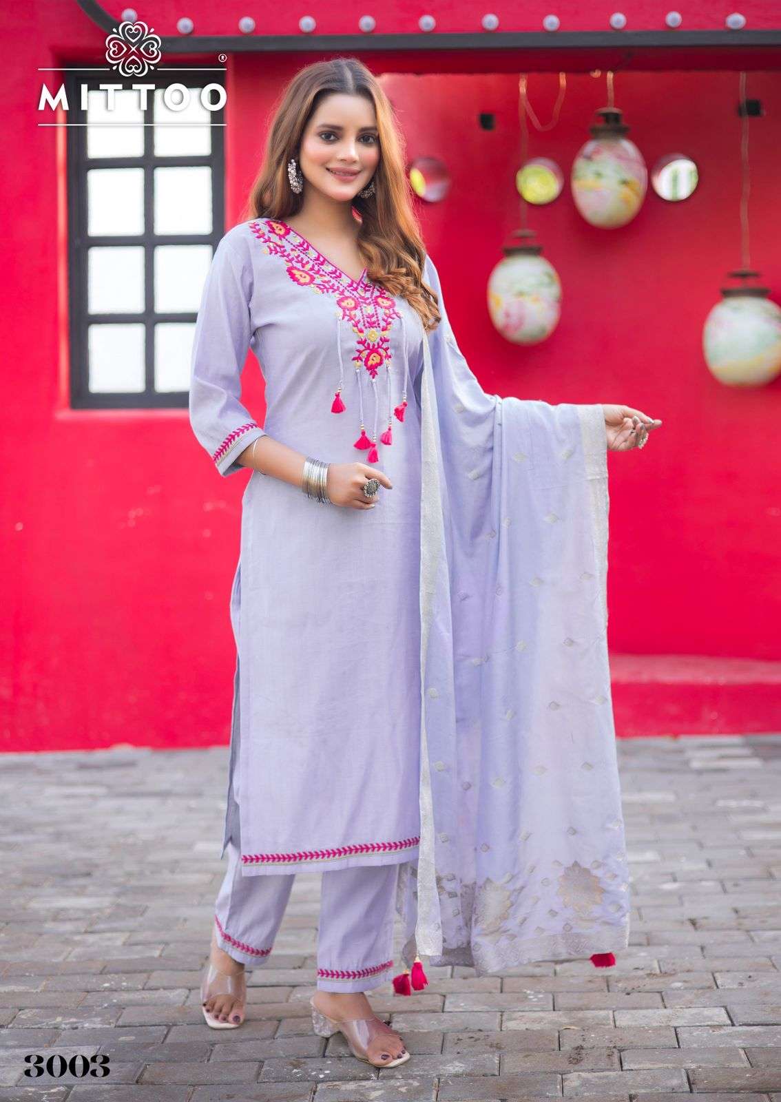 MITTOO MANSA VISCOSE FANCY DESIGNER WORK LADIES KURTI COMBO SET 