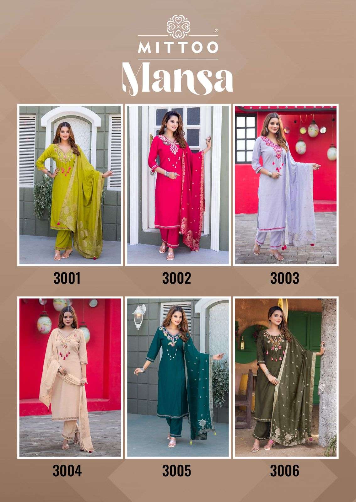 MITTOO MANSA VISCOSE FANCY DESIGNER WORK LADIES KURTI COMBO SET 