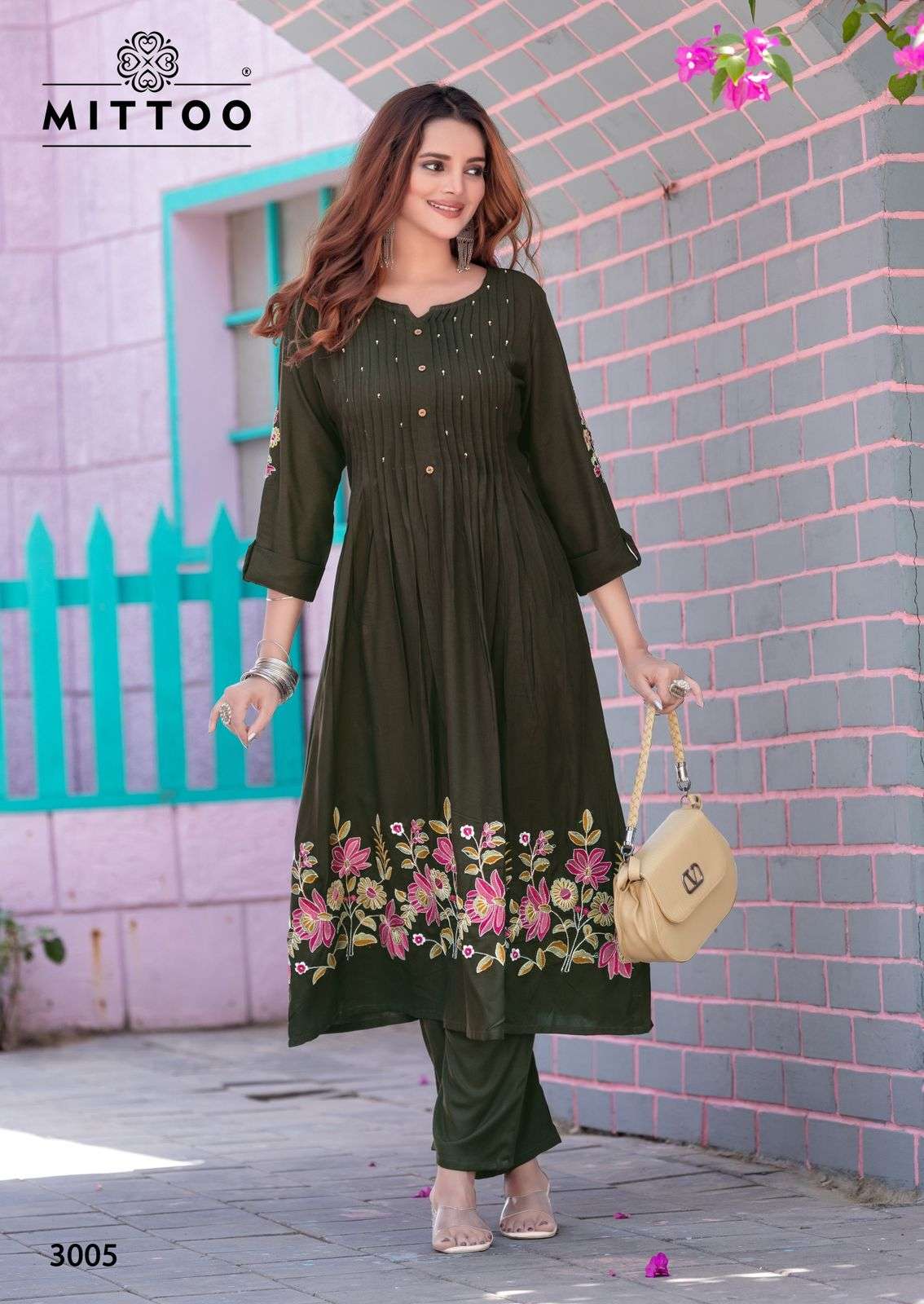 MITTOO TANVIKA RAYON FANCY HAND WORKS NAIRA STYE KURTI WITH BOTTOM SET 