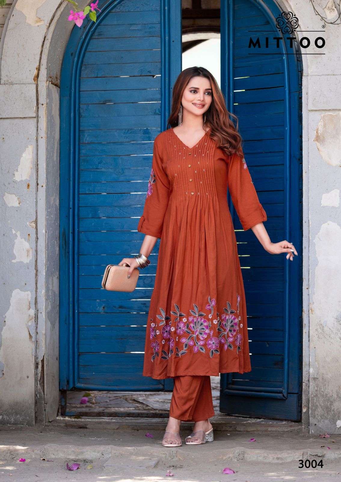 MITTOO TANVIKA RAYON FANCY HAND WORKS NAIRA STYE KURTI WITH BOTTOM SET 