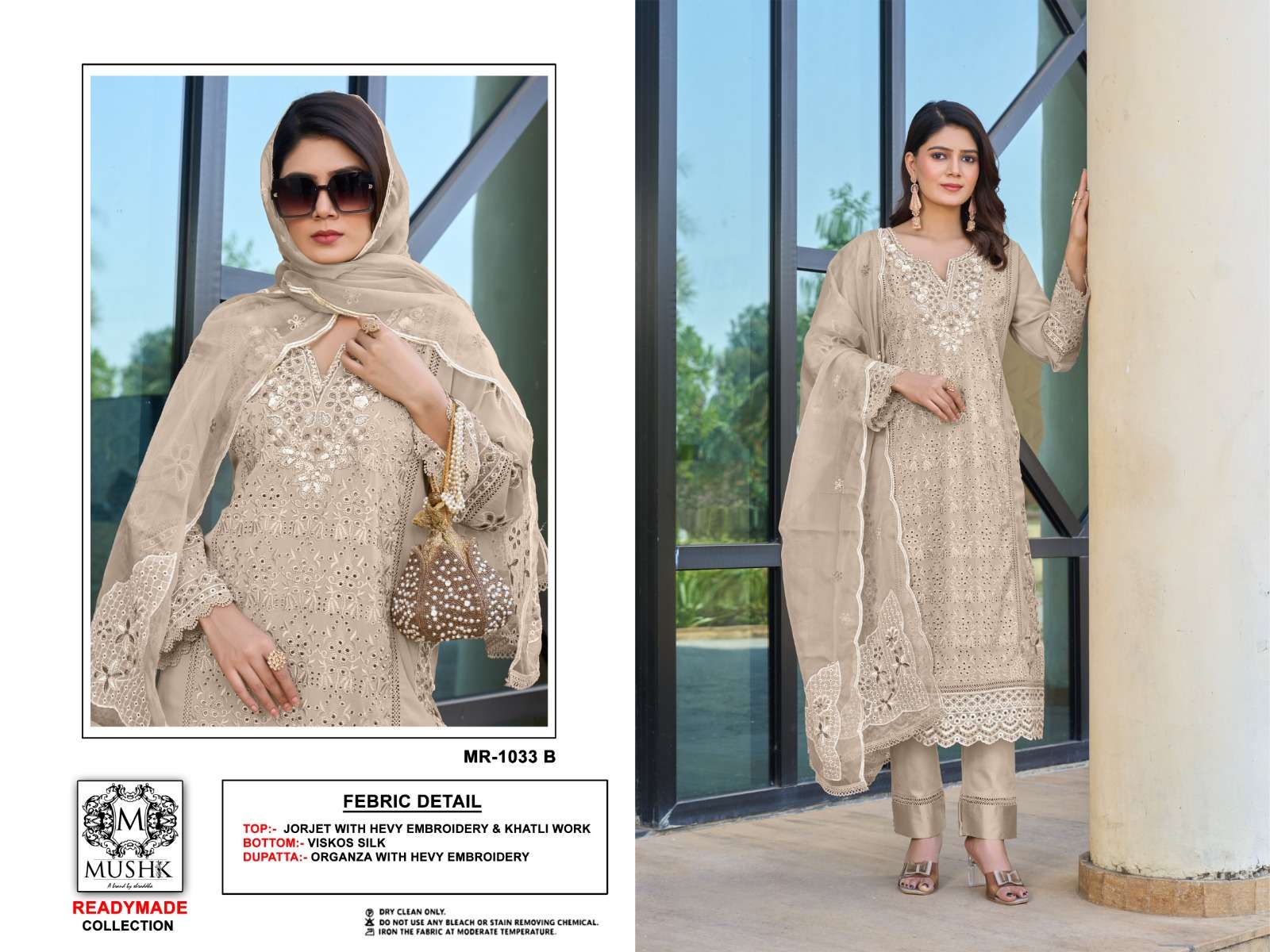 MUSHK MR 1033 ORGANZA HEAVY EMBROIDERY DESINER READY MADE SUIT