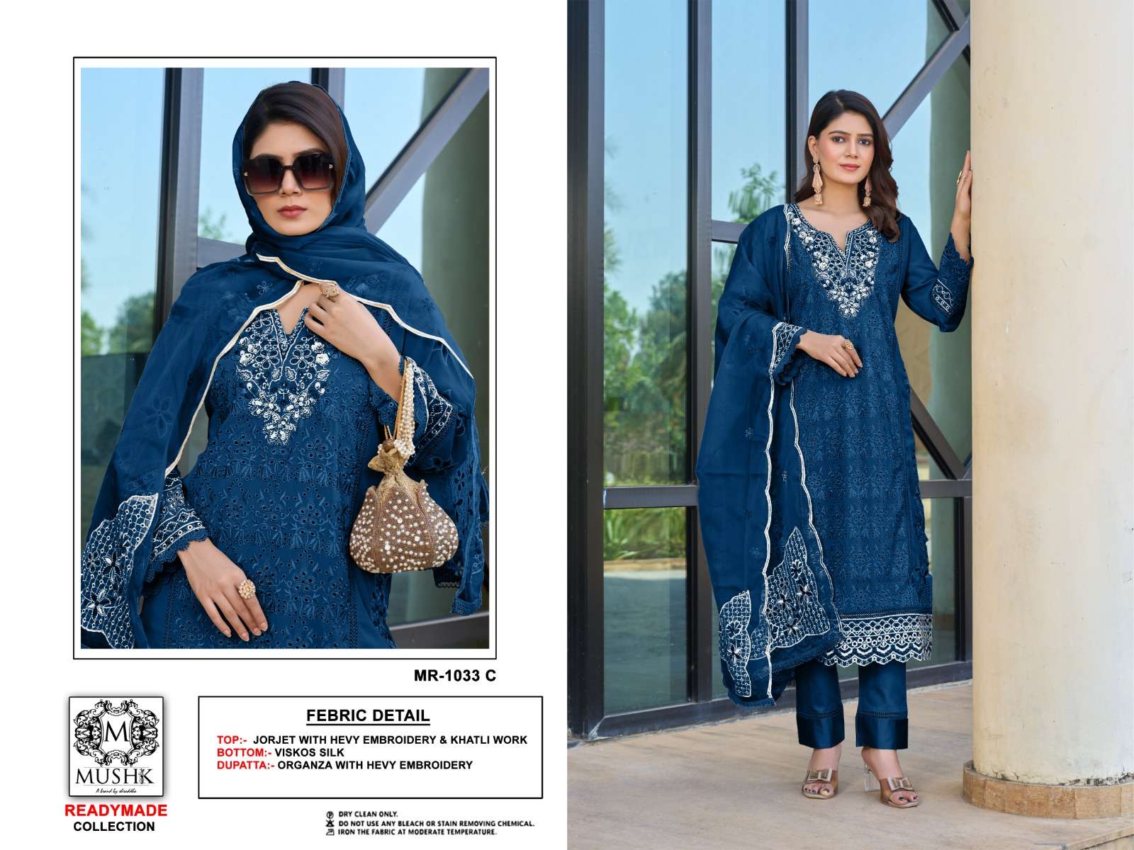 MUSHK MR 1033 ORGANZA HEAVY EMBROIDERY DESINER READY MADE SUIT