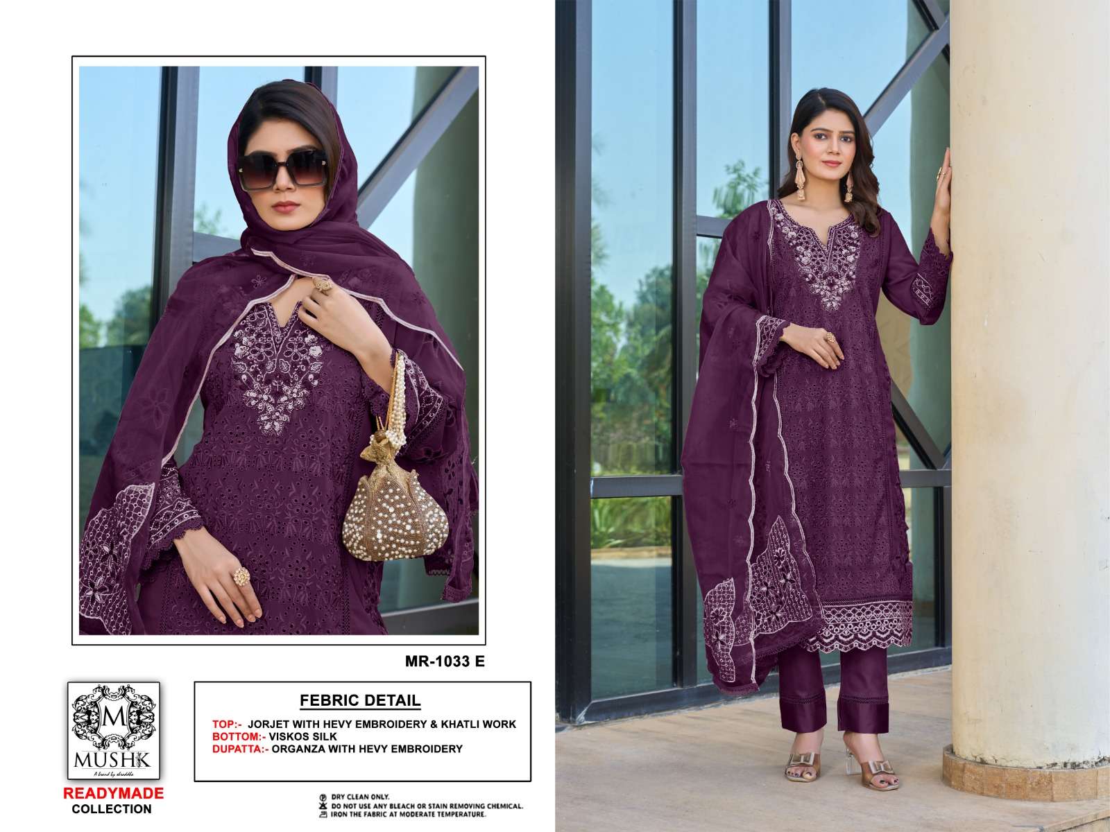 MUSHK MR 1033 ORGANZA HEAVY EMBROIDERY DESINER READY MADE SUIT