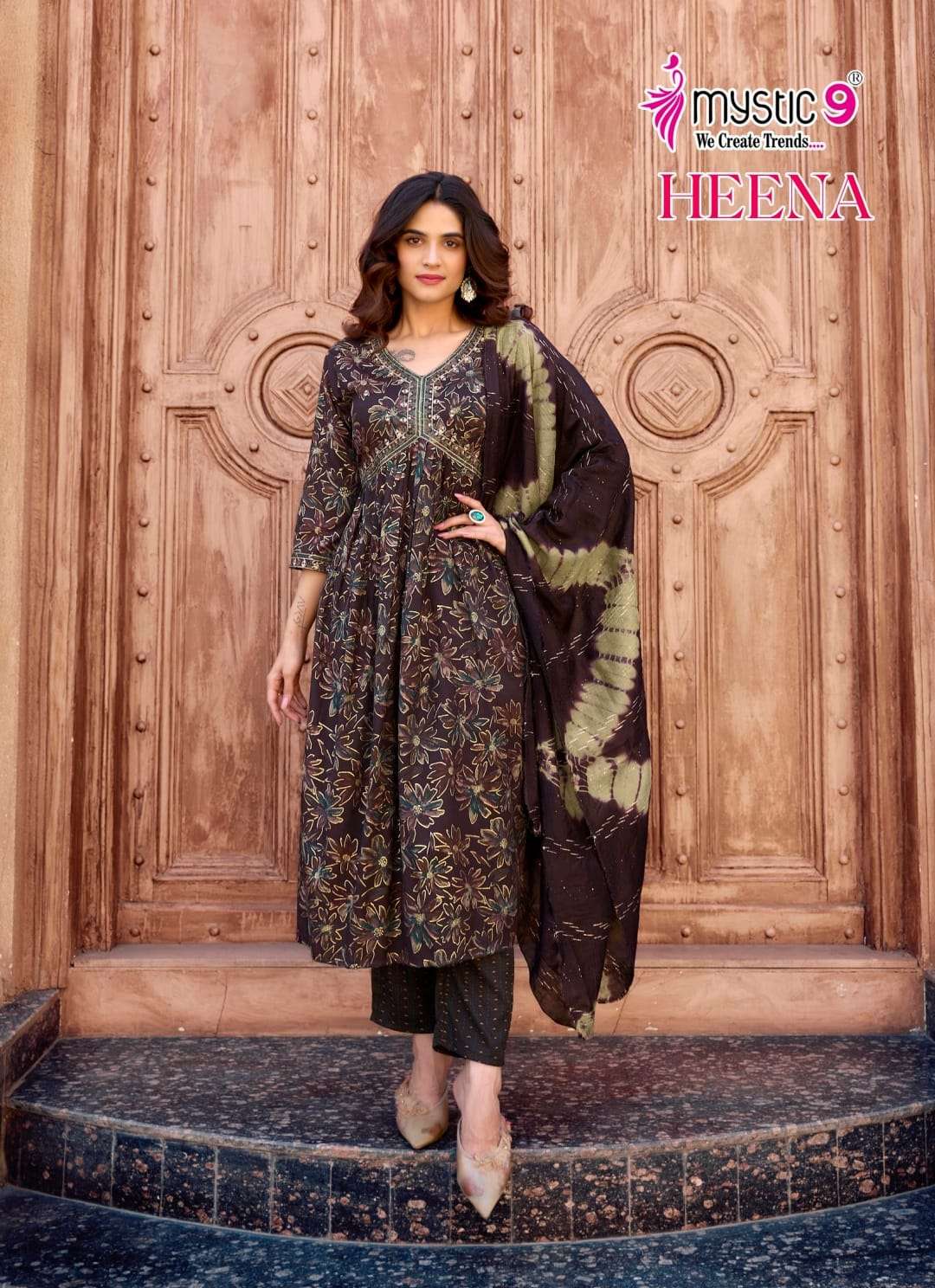 MYSTIC 9 HEENA VOL 7 RAYON FOIL PRINT ALIA CUT PATTERN KURTI COMBO SET 