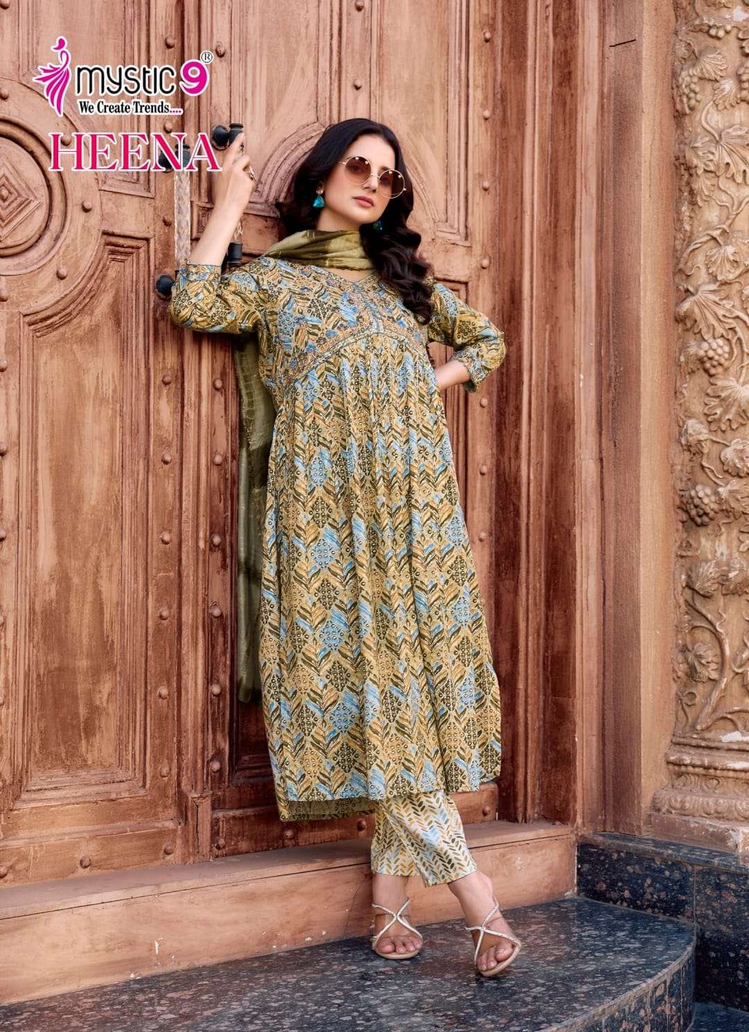 MYSTIC 9 HEENA VOL 7 RAYON FOIL PRINT ALIA CUT PATTERN KURTI COMBO SET 