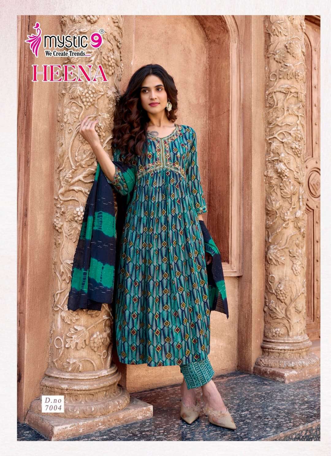 MYSTIC 9 HEENA VOL 7 RAYON FOIL PRINT ALIA CUT PATTERN KURTI COMBO SET 