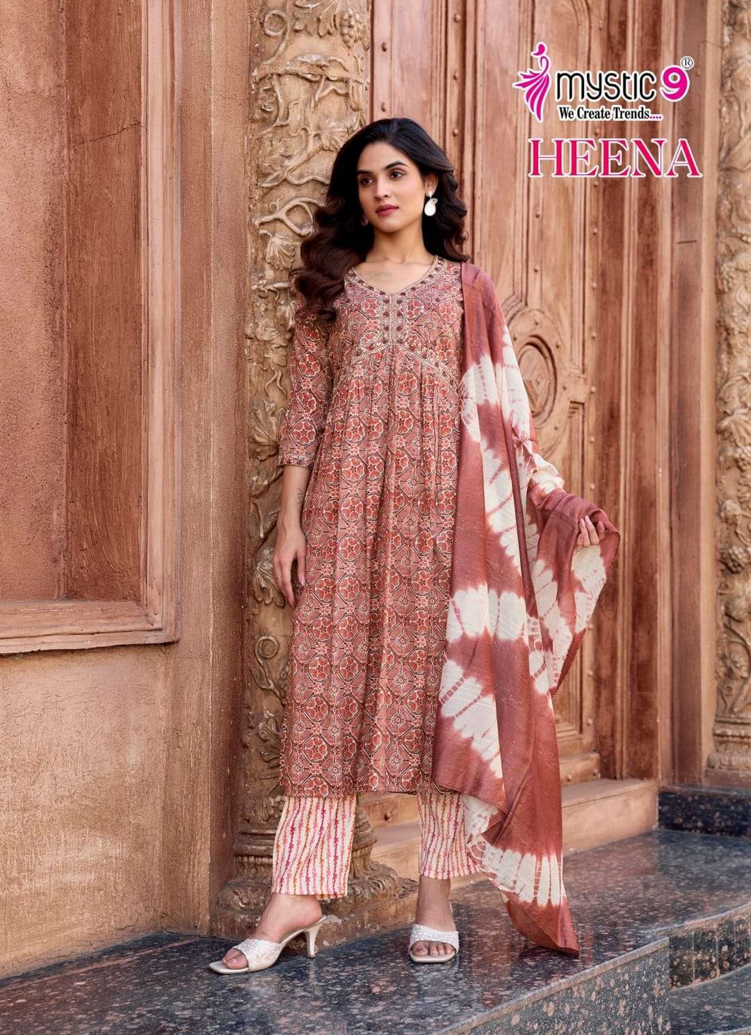 MYSTIC 9 HEENA VOL 7 RAYON FOIL PRINT ALIA CUT PATTERN KURTI COMBO SET 