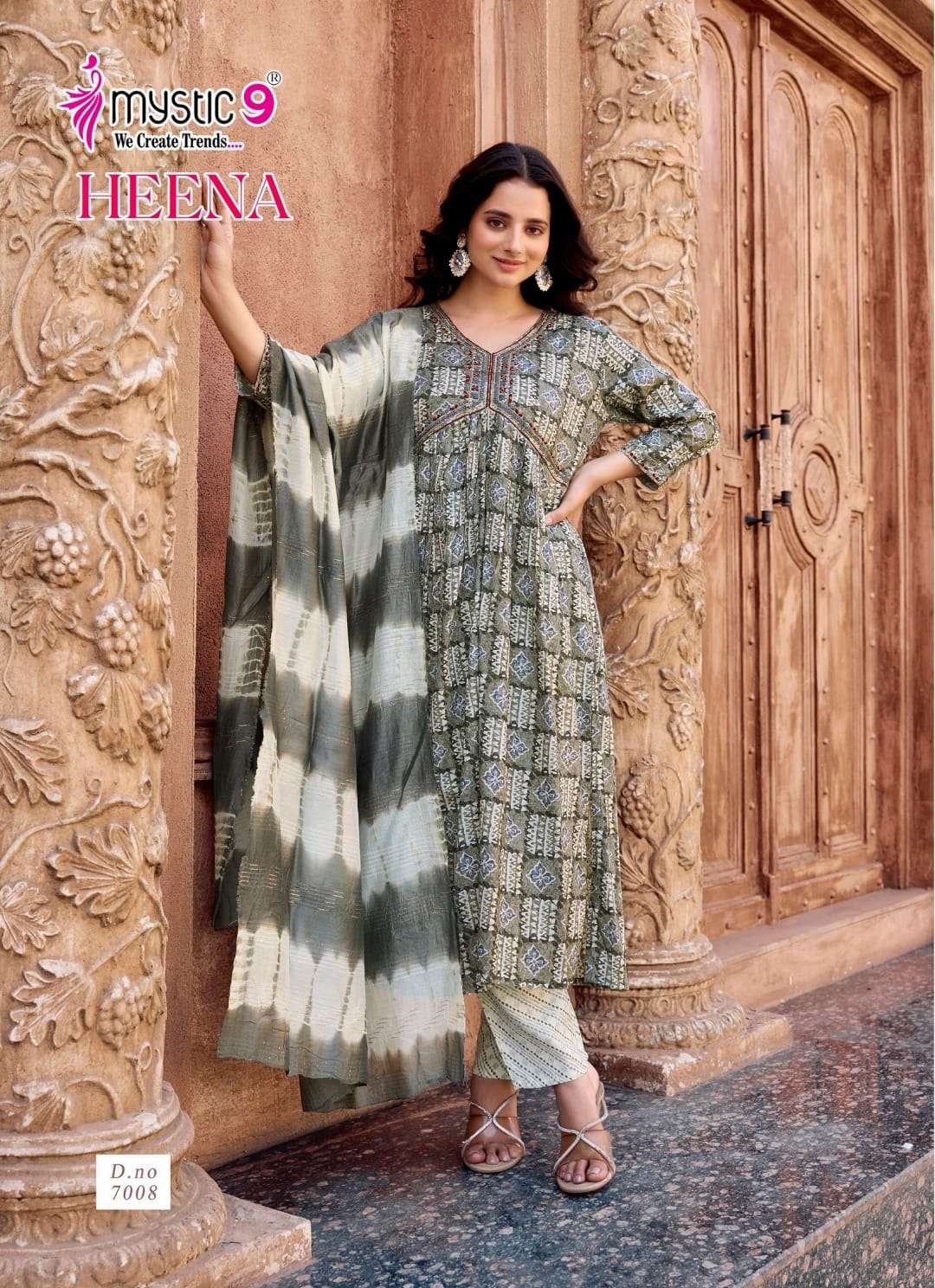 MYSTIC 9 HEENA VOL 7 RAYON FOIL PRINT ALIA CUT PATTERN KURTI COMBO SET 