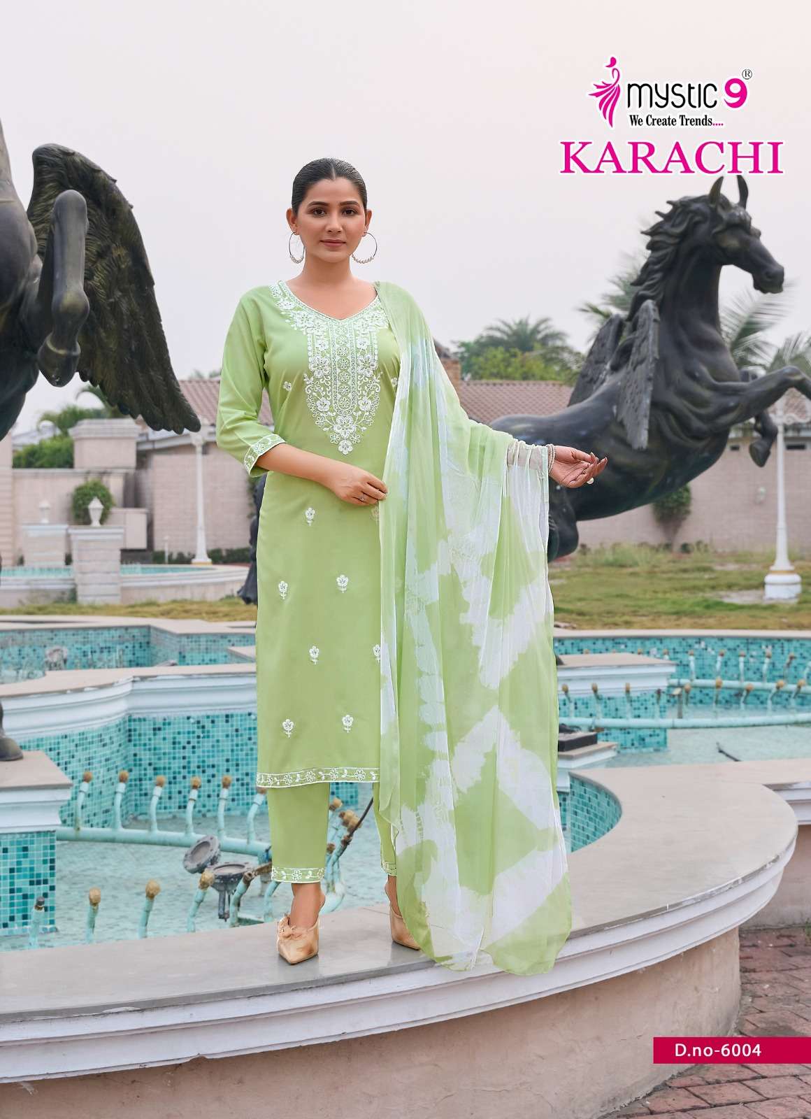 MYSTIC 9 KARACHI VOL 6 RAYON FANCY WORKS KURTI COMBO SET