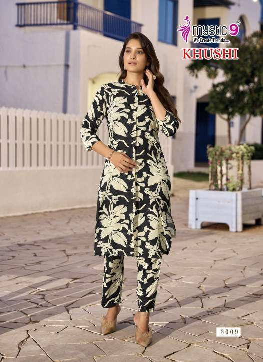 MYSTIC 9 KHUSHI VOL 3 VISCOSE PRINT KURTI WITH BOTTOM SET 