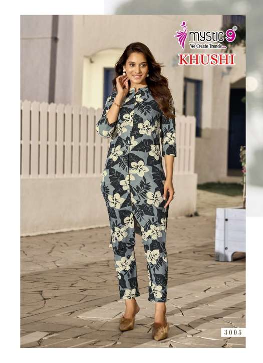 MYSTIC 9 KHUSHI VOL 3 VISCOSE PRINT KURTI WITH BOTTOM SET 