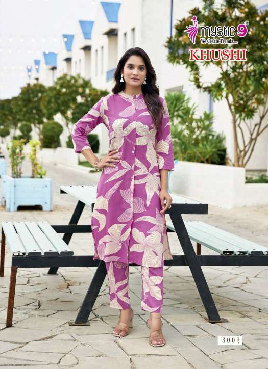MYSTIC 9 KHUSHI VOL 3 VISCOSE PRINT KURTI WITH BOTTOM SET 