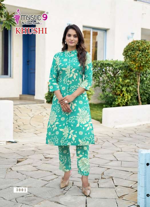 MYSTIC 9 KHUSHI VOL 3 VISCOSE PRINT KURTI WITH BOTTOM SET 