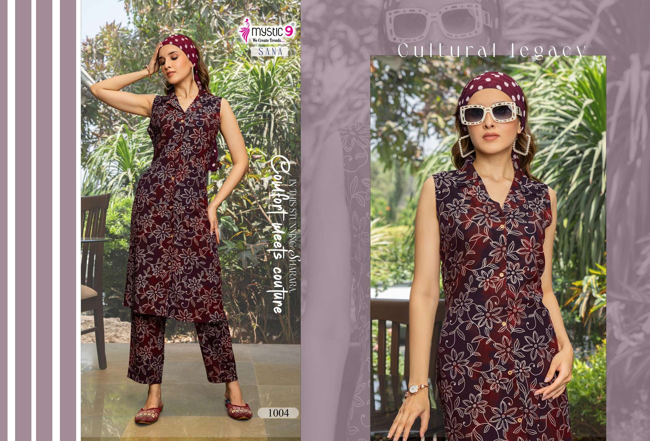 MYSTIC 9 SANA VOL 1 RAYON PRINT FANCY LADIES KURTI WITH BOTTOM SET