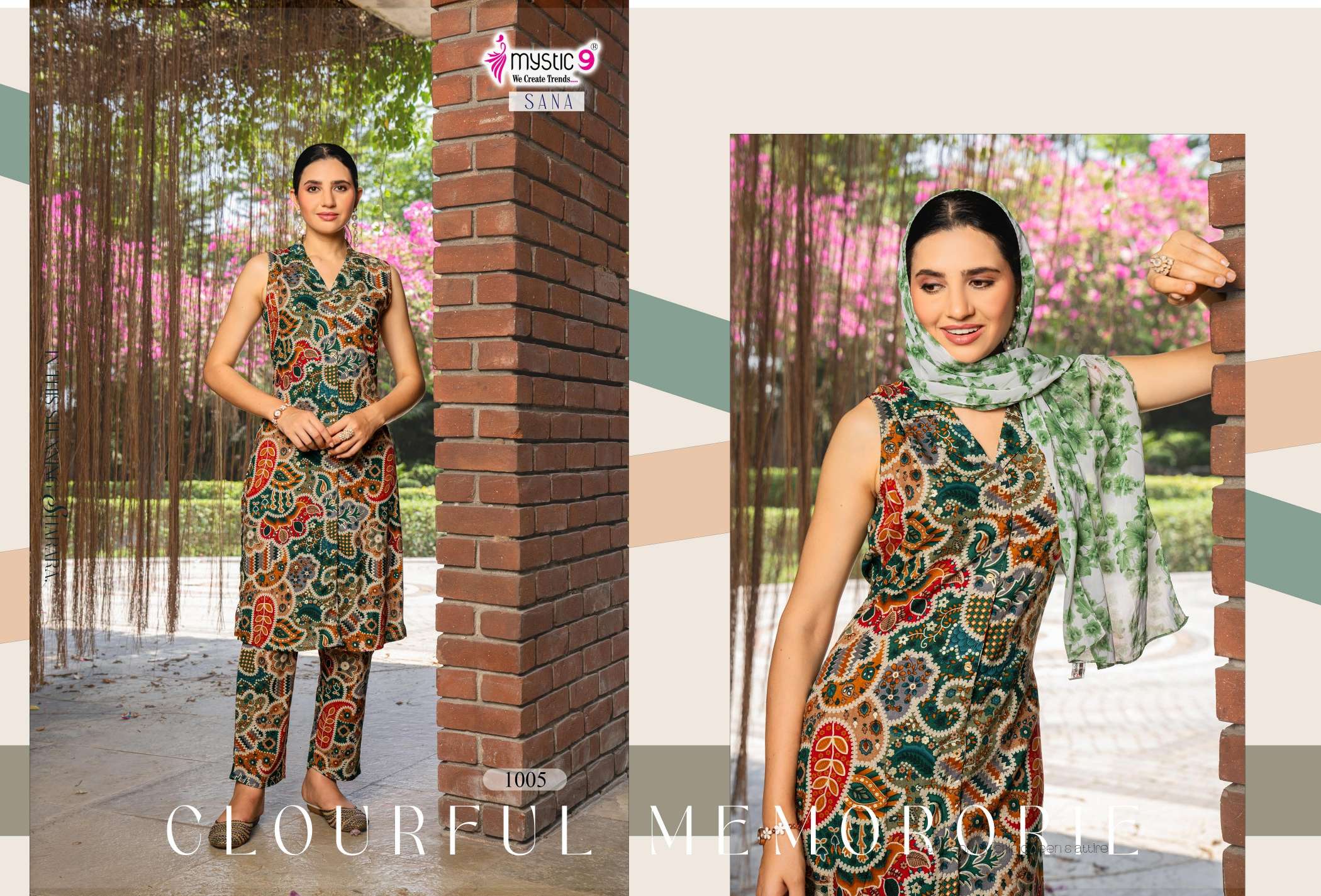 MYSTIC 9 SANA VOL 1 RAYON PRINT FANCY LADIES KURTI WITH BOTTOM SET