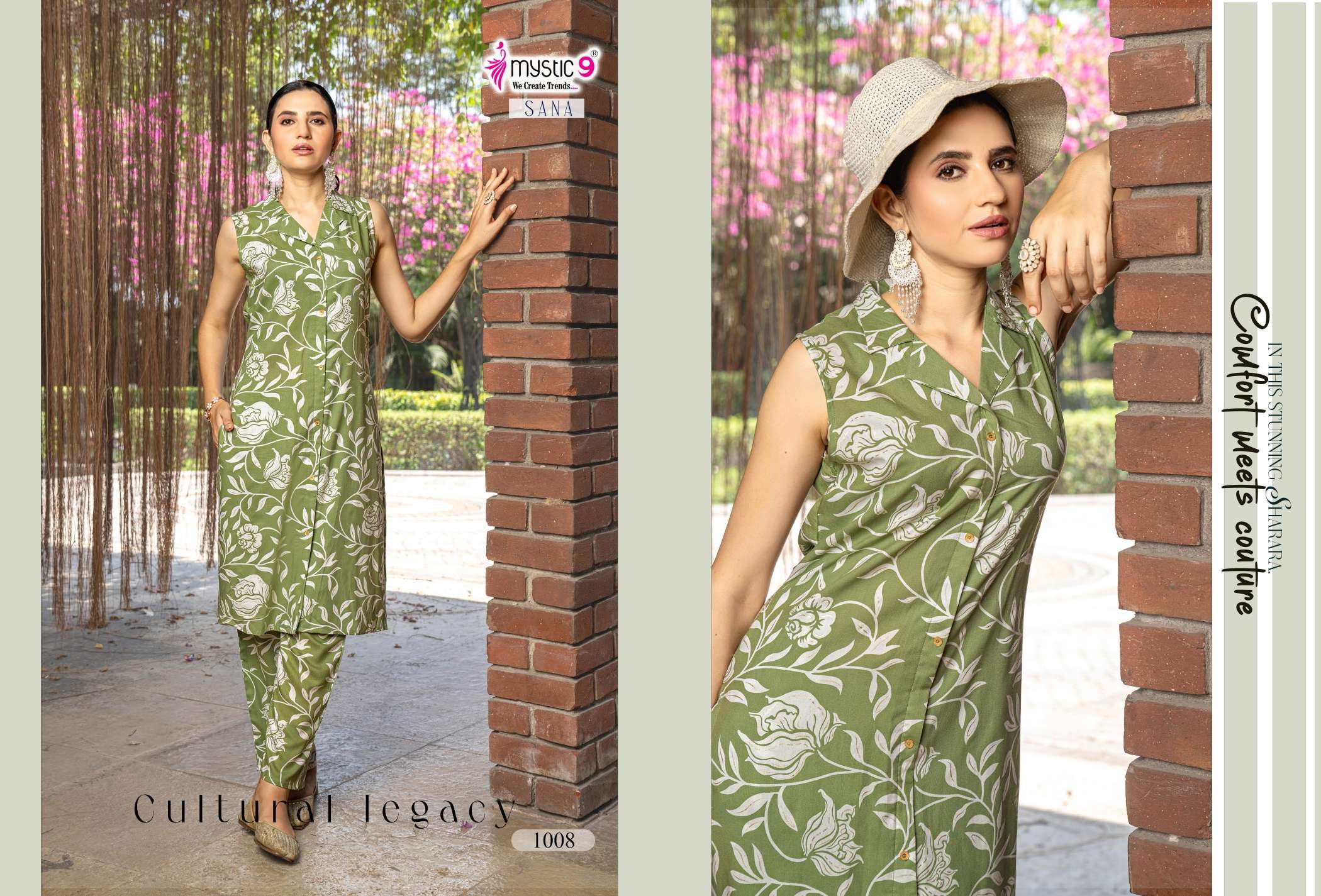 MYSTIC 9 SANA VOL 1 RAYON PRINT FANCY LADIES KURTI WITH BOTTOM SET