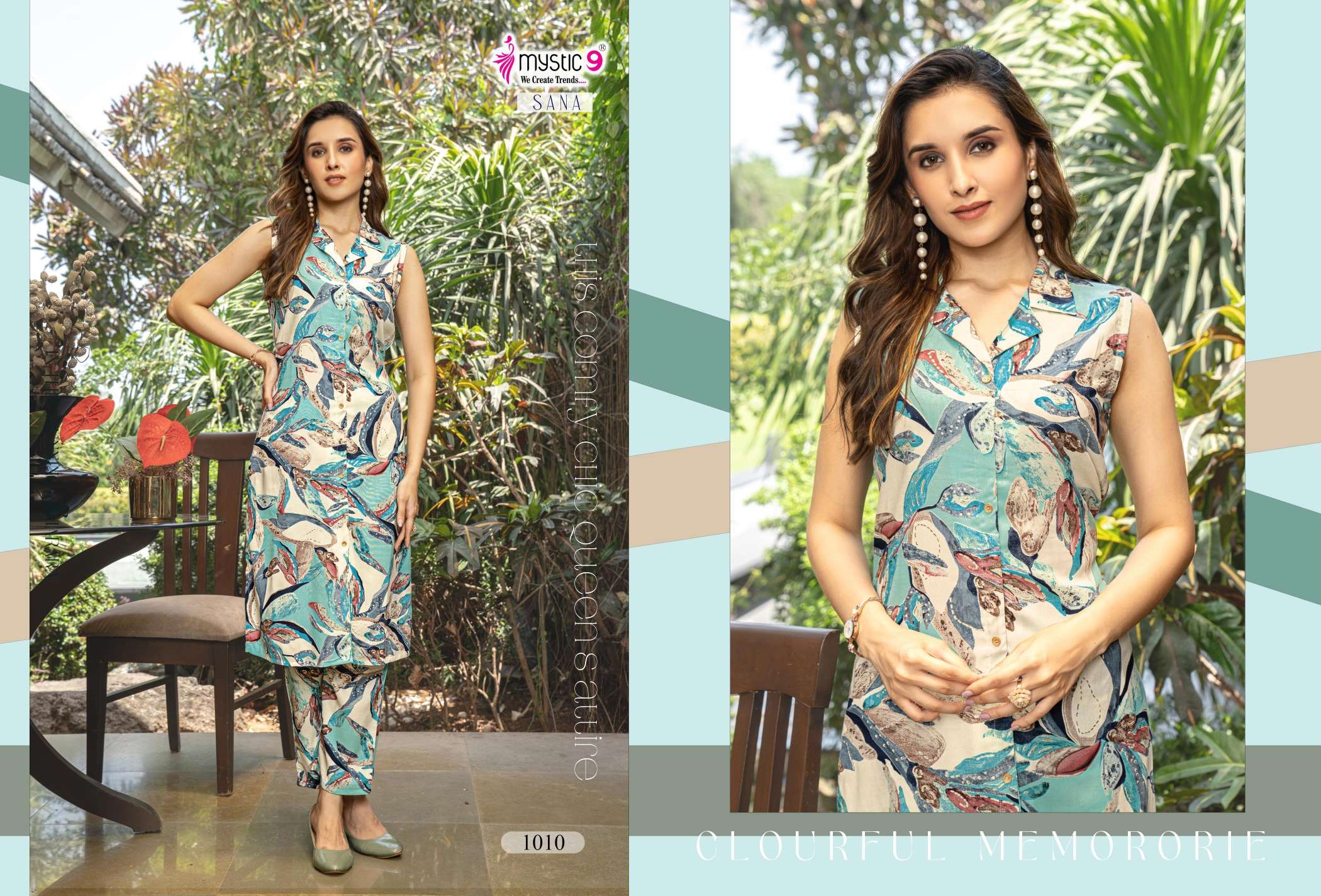 MYSTIC 9 SANA VOL 1 RAYON PRINT FANCY LADIES KURTI WITH BOTTOM SET
