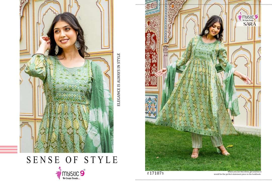MYSTIC 9 SARA VOL 17 RAYON CAPSULE PRINT NAIRA CUT STYLE KURTI COMBO SET 
