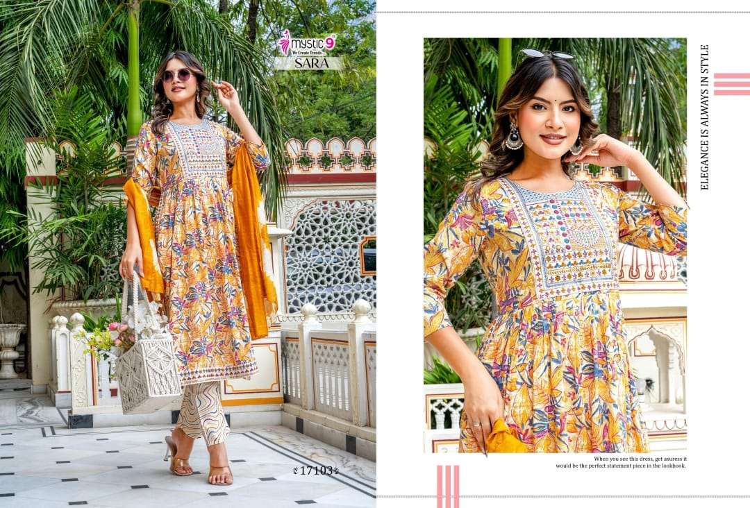 MYSTIC 9 SARA VOL 17 RAYON CAPSULE PRINT NAIRA CUT STYLE KURTI COMBO SET 