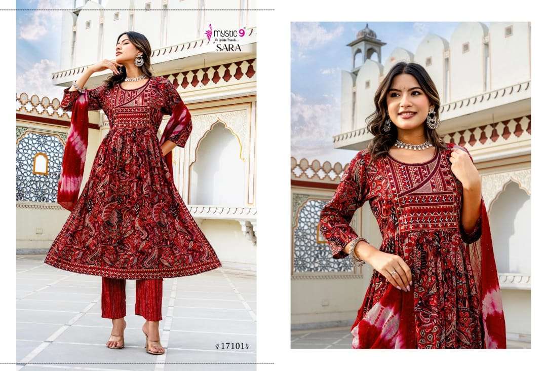 MYSTIC 9 SARA VOL 17 RAYON CAPSULE PRINT NAIRA CUT STYLE KURTI COMBO SET 