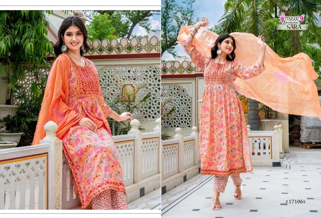 MYSTIC 9 SARA VOL 17 RAYON CAPSULE PRINT NAIRA CUT STYLE KURTI COMBO SET 