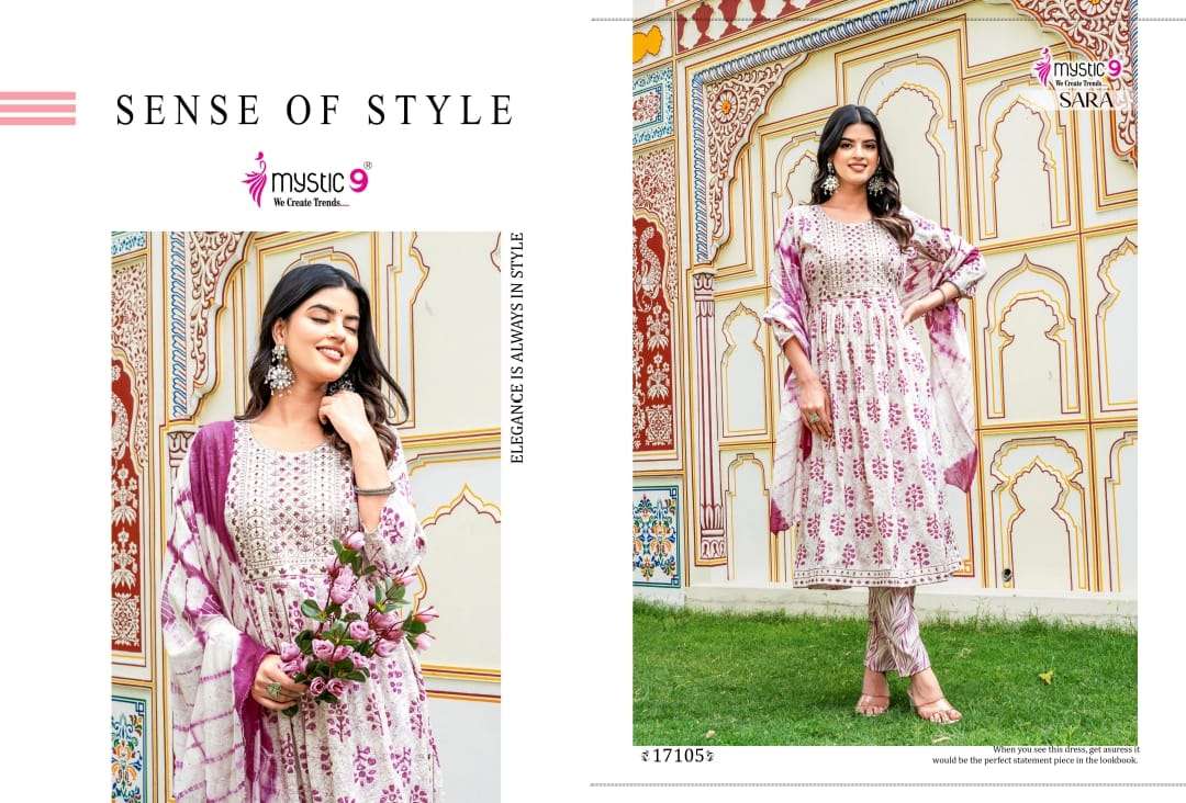 MYSTIC 9 SARA VOL 17 RAYON CAPSULE PRINT NAIRA CUT STYLE KURTI COMBO SET 