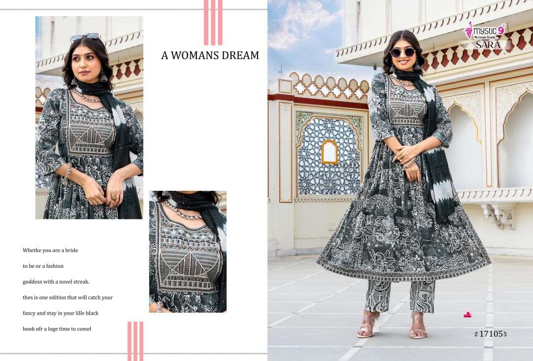 MYSTIC 9 SARA VOL 17 RAYON CAPSULE PRINT NAIRA CUT STYLE KURTI COMBO SET 