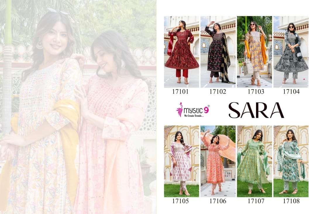 MYSTIC 9 SARA VOL 17 RAYON CAPSULE PRINT NAIRA CUT STYLE KURTI COMBO SET 