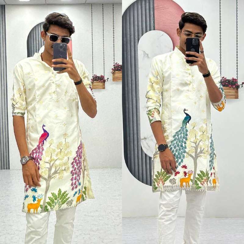 PC 499 DOLA SILK FANCY WORK WEDDING WEAR MENS WEAR KURTA 