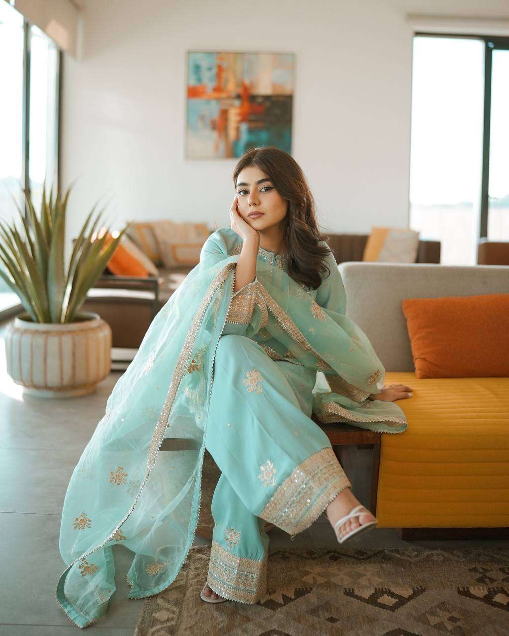 PD 1114 DESIGNER WEAR LOOK TOP WITH FARSHI PLAZZO WITH DUPATTA SET