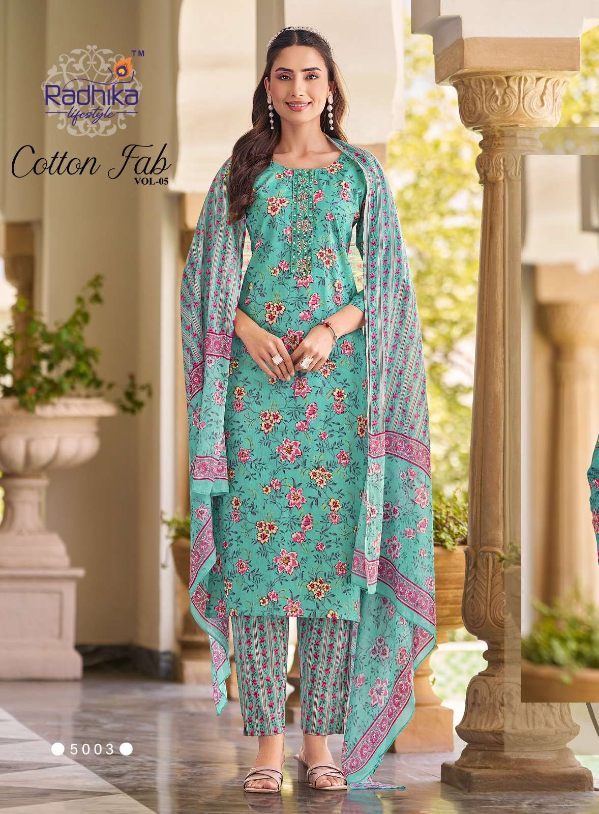 RADHIKA LIFESTYLE COTTON FAB VOL 5 COTTON PRINT FANCY WORK KURTI COMBO SET