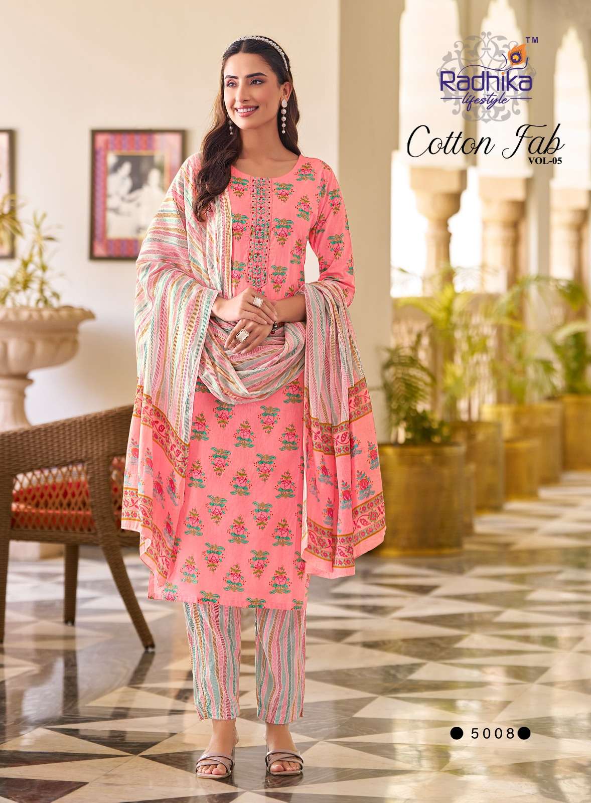 RADHIKA LIFESTYLE COTTON FAB VOL 5 COTTON PRINT FANCY WORK KURTI COMBO SET