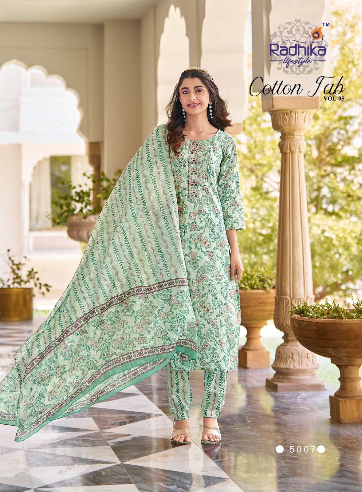 RADHIKA LIFESTYLE COTTON FAB VOL 5 COTTON PRINT FANCY WORK KURTI COMBO SET