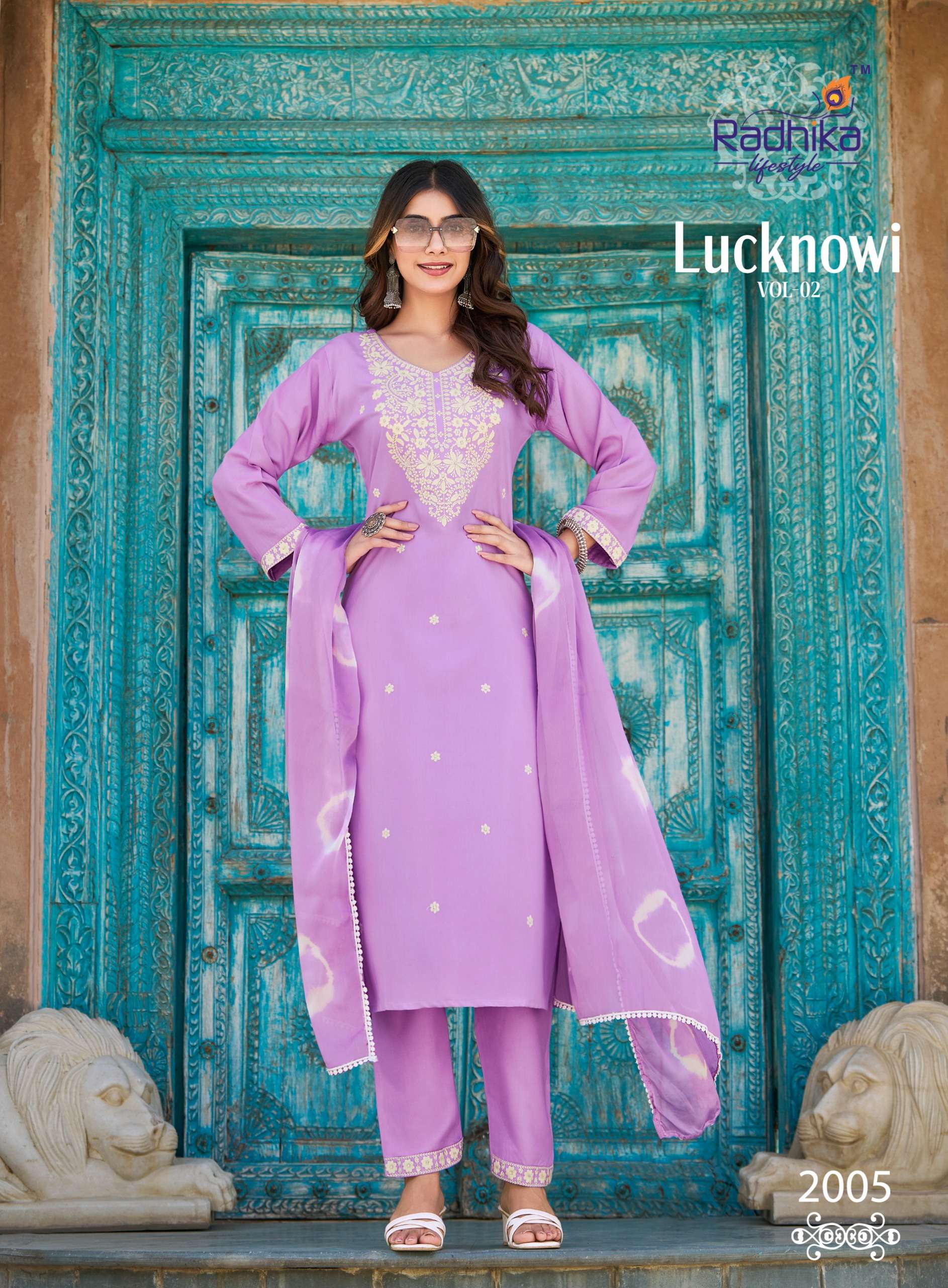RADHIKA LIFESTYLE LUCKNOWI VOL 2 RAYON FANCY WORKS KURTI COMBO SET 