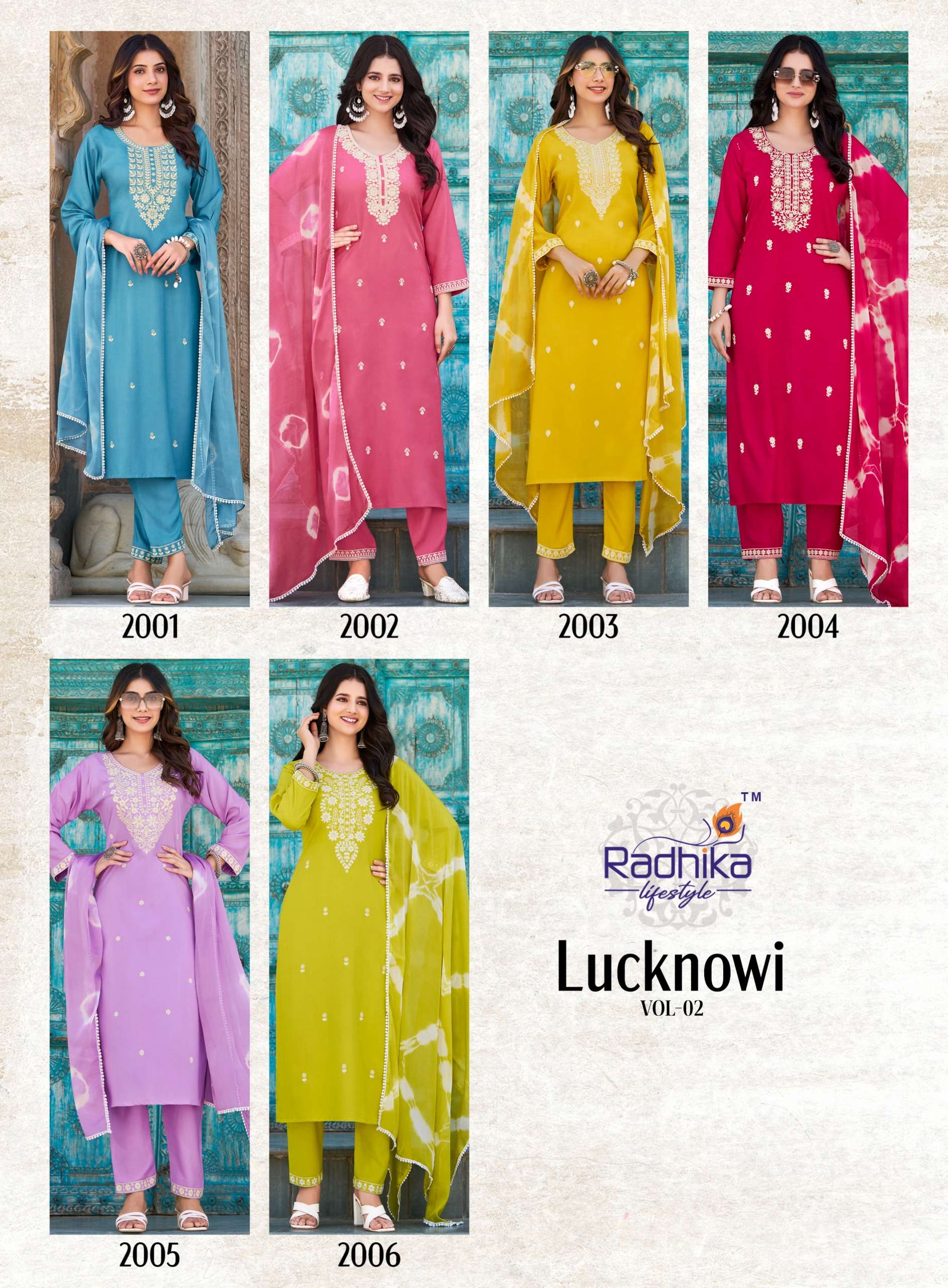 RADHIKA LIFESTYLE LUCKNOWI VOL 2 RAYON FANCY WORKS KURTI COMBO SET 