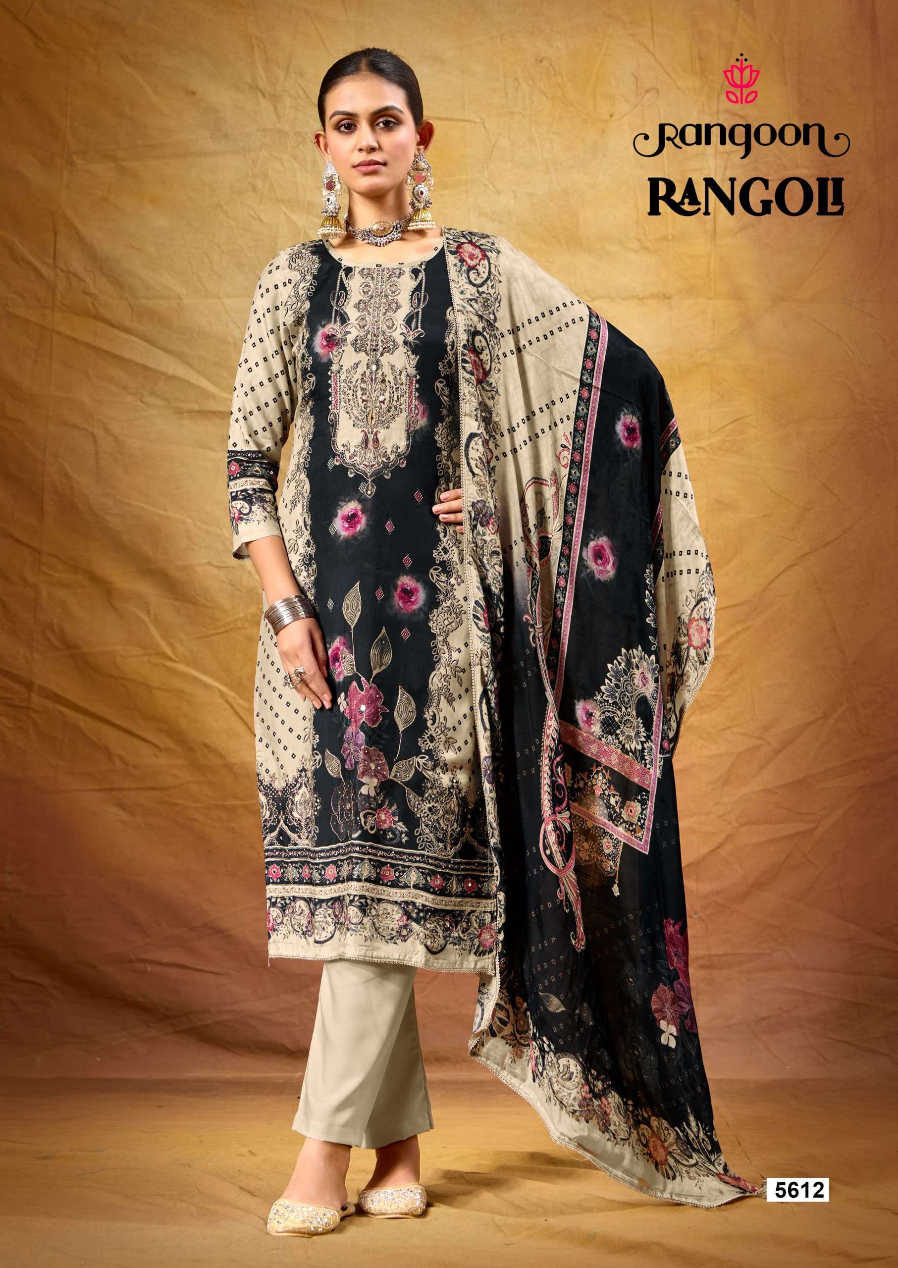 RANGOON RANGOLI MUSLIN DIGITAL PRINT WITH FANCY WORK READY MADE SUIT