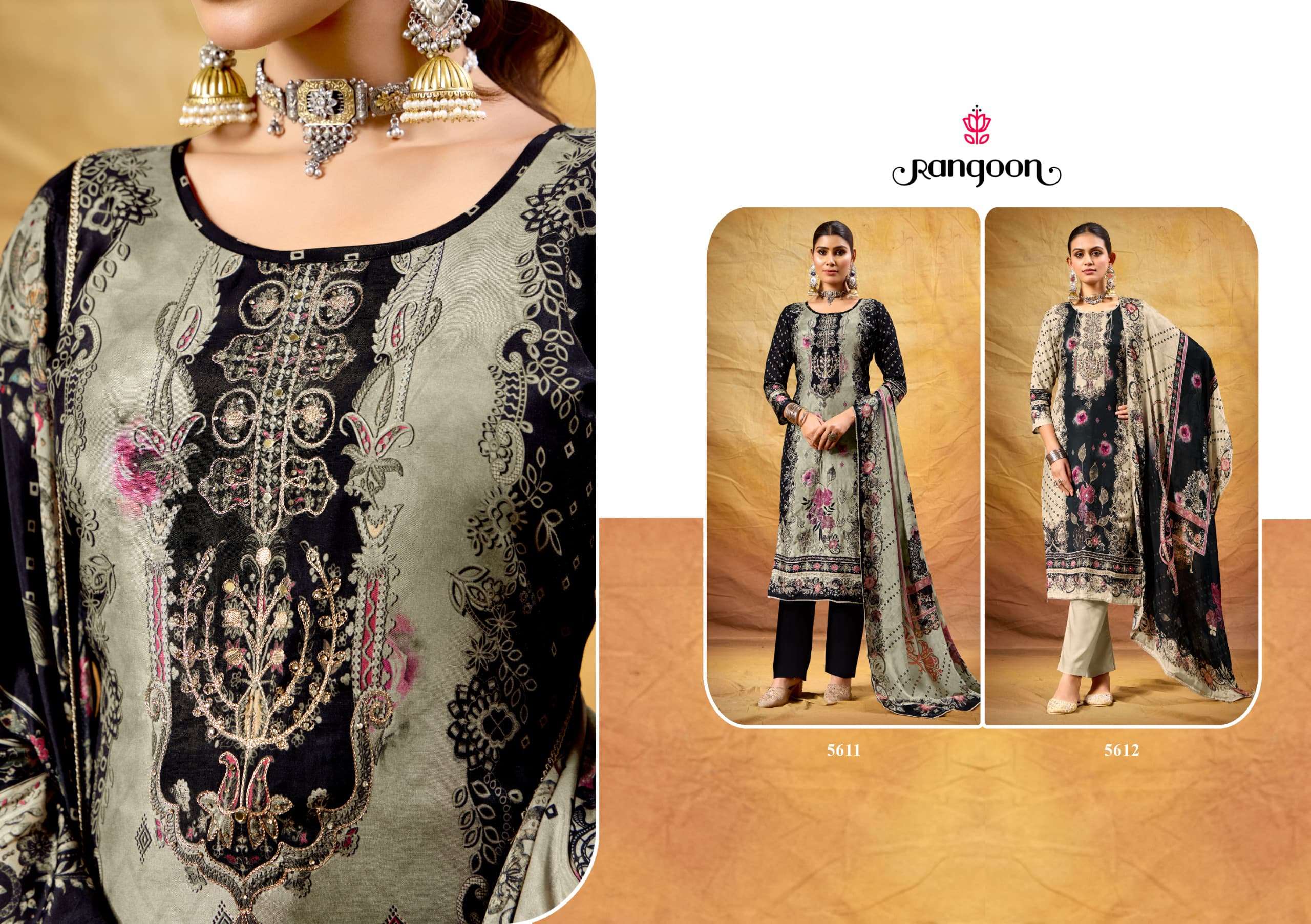 RANGOON RANGOLI MUSLIN DIGITAL PRINT WITH FANCY WORK READY MADE SUIT