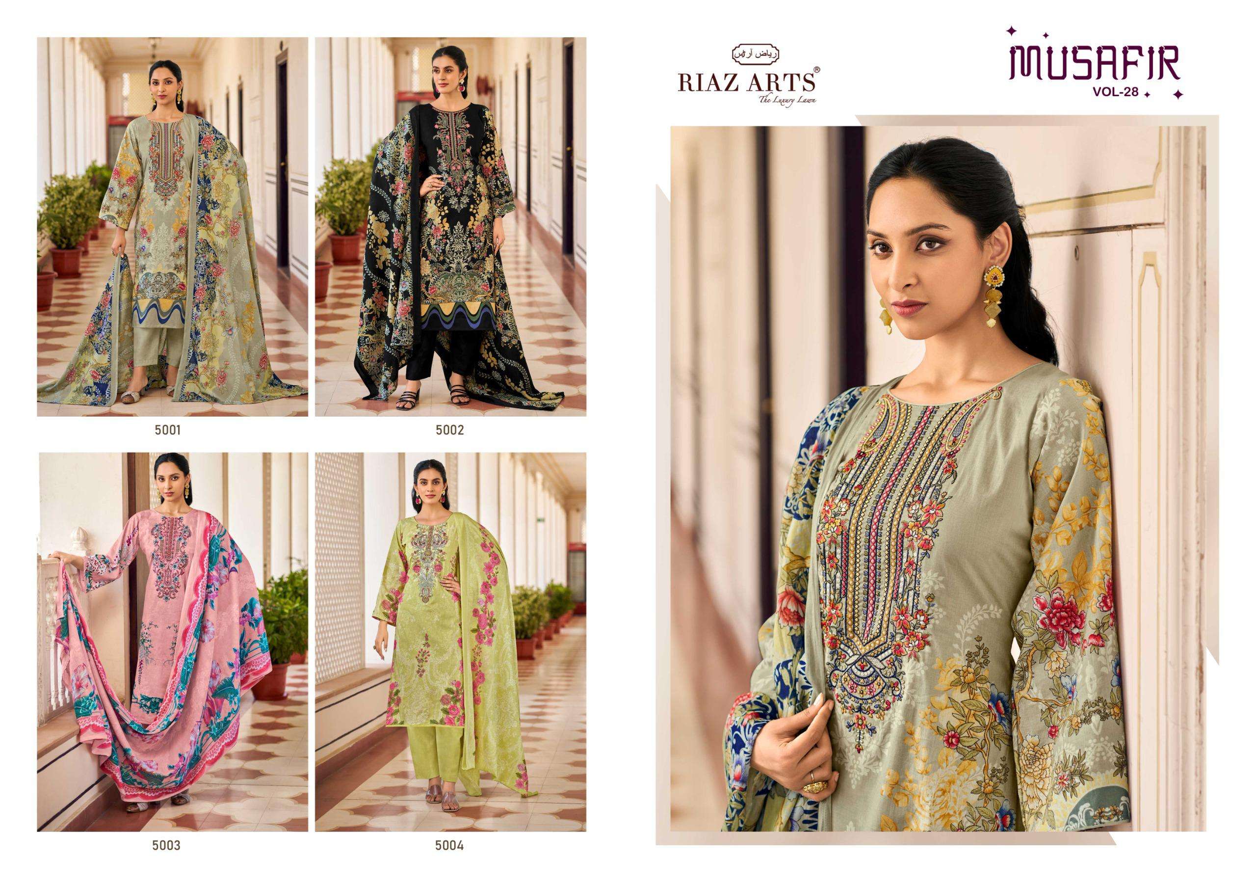 RIAZ ARTS MUSAFIR VOL 28 COTTON DIGITAL PRINTS WITH FANCY WORK SUIT